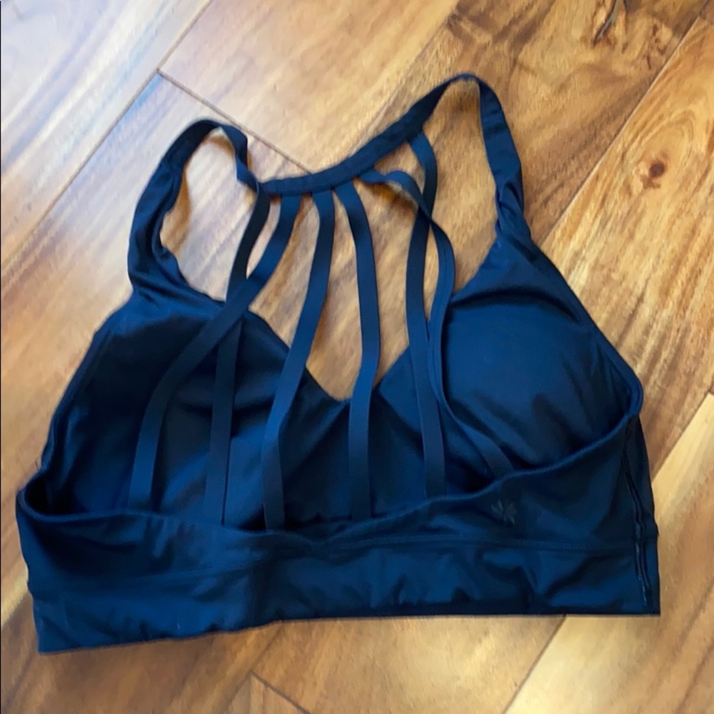 Athleta Black Strappy Bra with zipper pocket